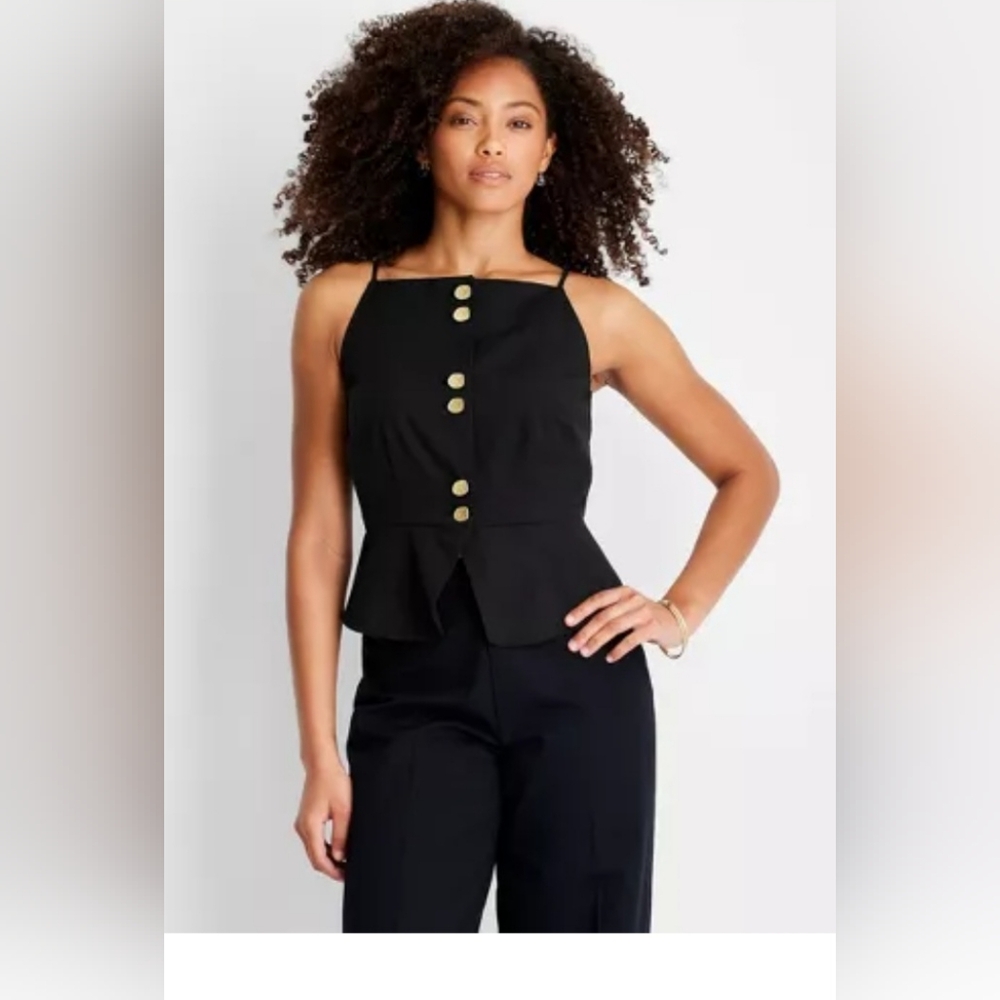 Women's Button-Front Square Neck Peplum Sweater - Future Collective size 2